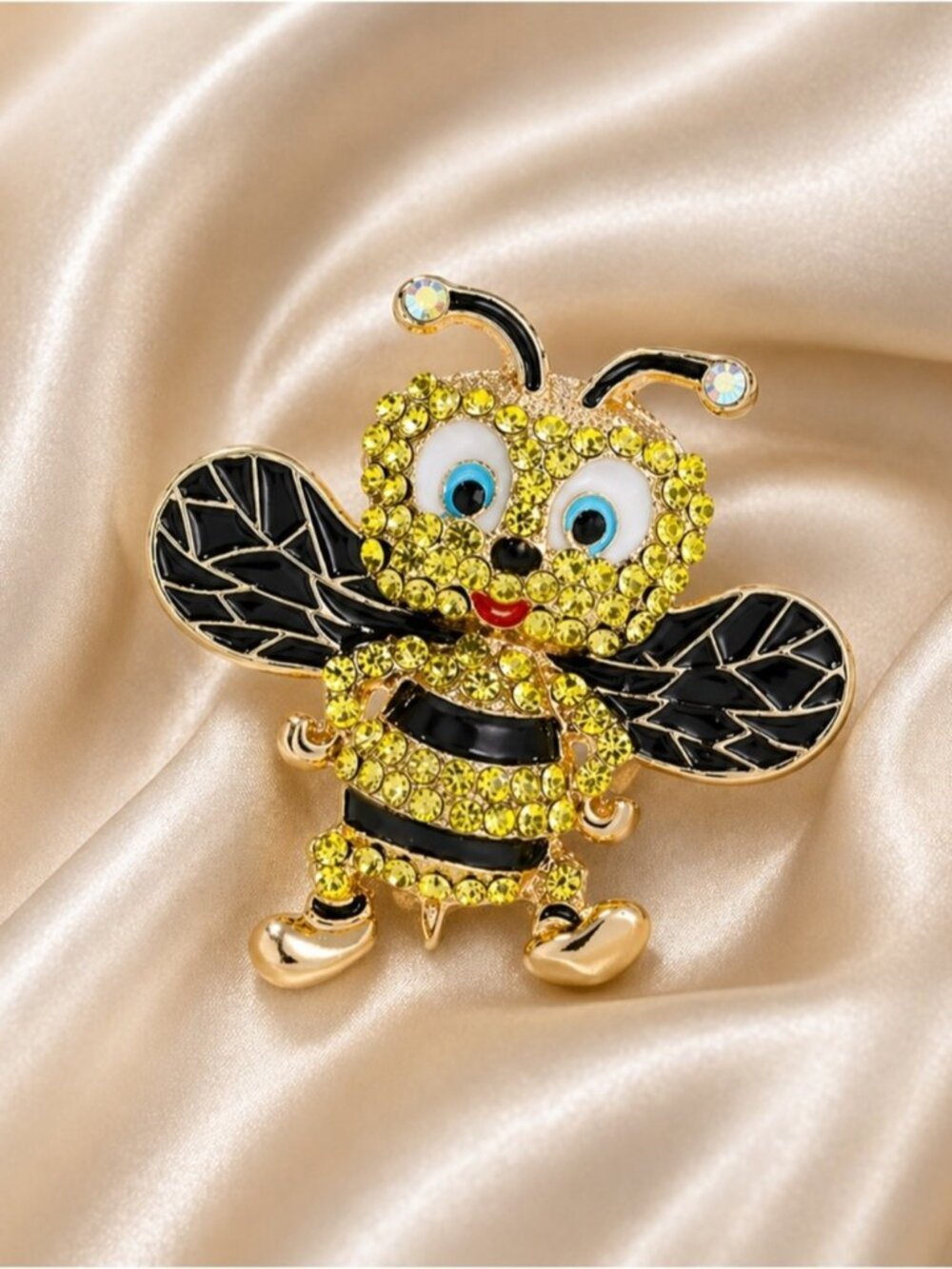 Golden Honey Bee Crystal Brooch